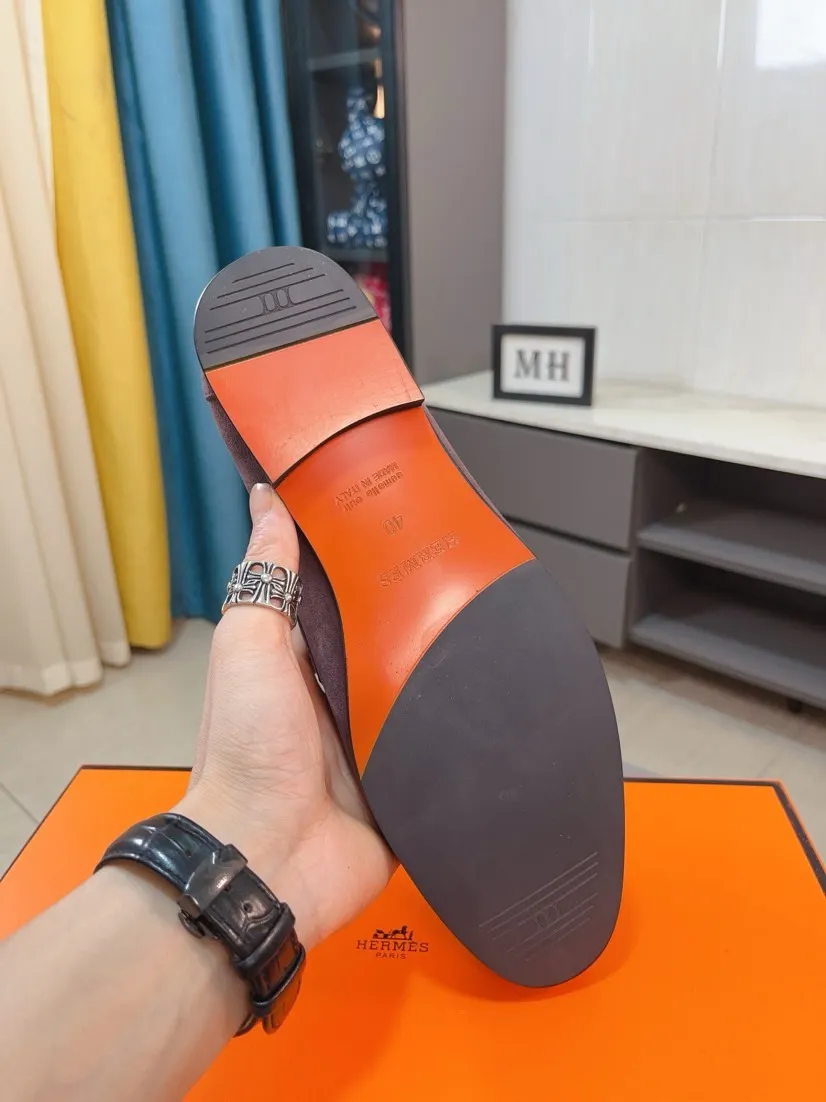 Men's shoes 💰560🌹🌹Niuli "HERMES" Hermès business leather shoes, original factory configuration, original imported cowhide upper + luxury hardware logo + fully imported original customized cowhide lining, sole: rubber wear-resistant outsole, difficult craftsmanship, original factory follow-up goods, 🔍🔍high quality code number: 38-44 45 can be customized